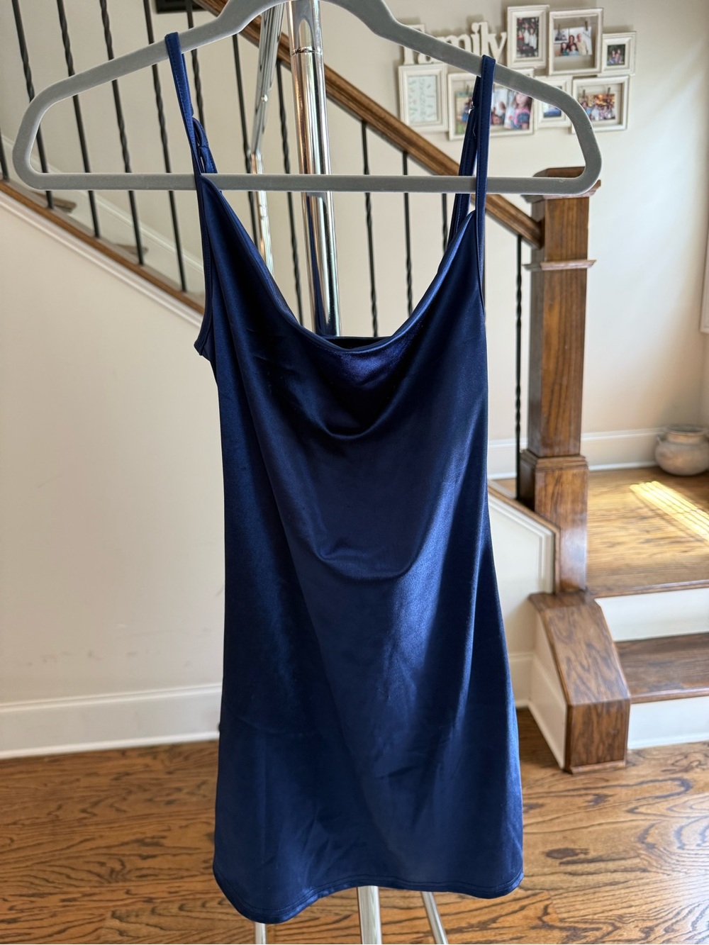 Navy Satin Cowl Neck Slip Dress